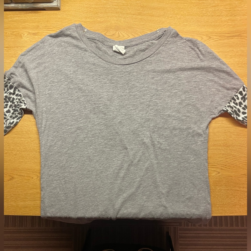 Victoria's Secret Gray Top with Leopard Print Sleeves